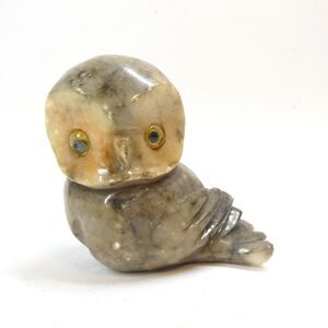 Owl Figurine Carved Stone Marble Paperweight Vintage Retro 1970s